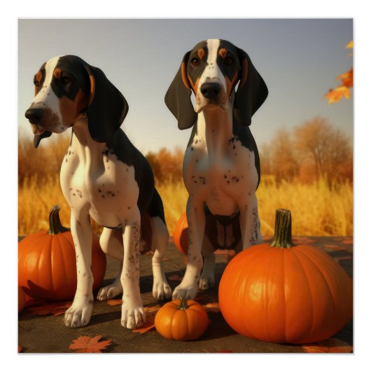 Poster Jeune Coonhound de Treeing Walker Automne Citrouil (Devant)