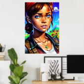 Poster Jeune dame à la ferme | Art AI (Bureau à domicile)