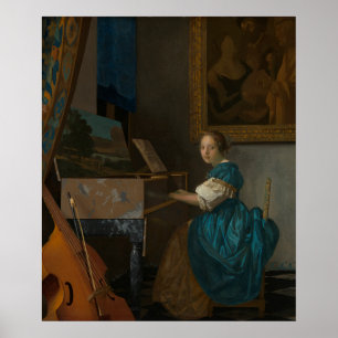 Poster Jeune Femme Assis À Un Virginal
