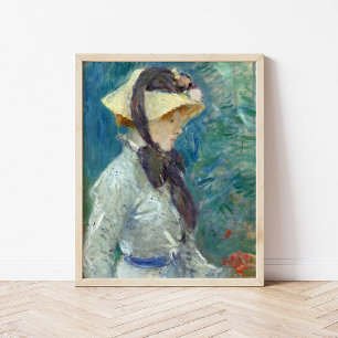 Poster Jeune femme avec un Casquette de paille Berthe M
