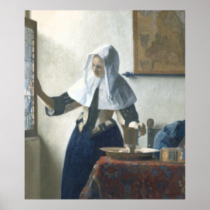 Poster Jeune femme avec un lanceur d'eau par Vermeer