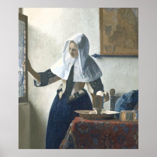 Poster Jeune femme avec un lanceur d'eau par Vermeer (Devant)