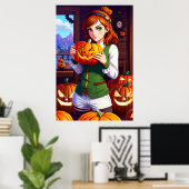 Poster Jeune femme cheveux longs tenant un citrouille | A (Bureau à domicile)