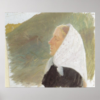 Poster Jeune femme en noir avec l'écharpe