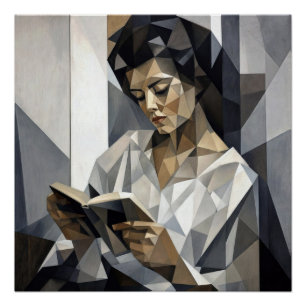 Poster Jeune femme lisant un livre Forme d'art cubiste