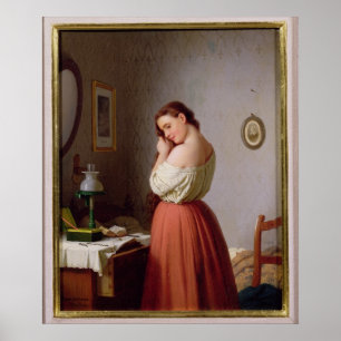 Poster Jeune femme tressant ses cheveux