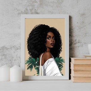 Poster Jeune fille afro noire moderne illustre