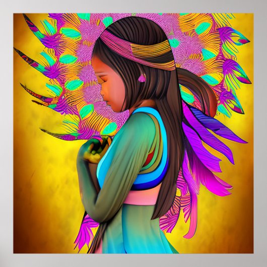 Poster Jeune fille amérindienne - Art IA (Devant)