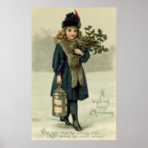 Poster Jeune fille avec le houx et la lanterne