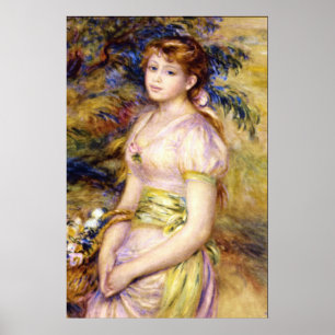 Poster Jeune fille avec un panier des fleurs par Renoir