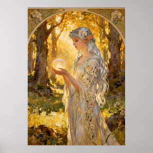 Poster Jeune fille elfique éthérée dans le style Art nouv