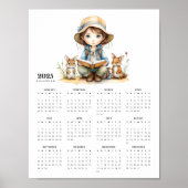 Poster Jeune fille en Casquette Lecture aux lapins Calend (Devant)