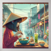 Poster jeune fille mange pho vietnam (Devant)