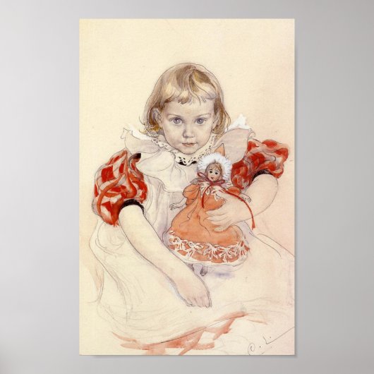Poster Jeune fille mignonne avec une poupée (Art d'enfanc (Devant)
