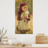 Poster Jeune fille mignonne tenant des fleurs de tasse à  (Cuisine)