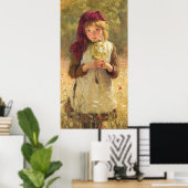 Poster Jeune fille mignonne tenant des fleurs de tasse à  (Bureau à domicile)