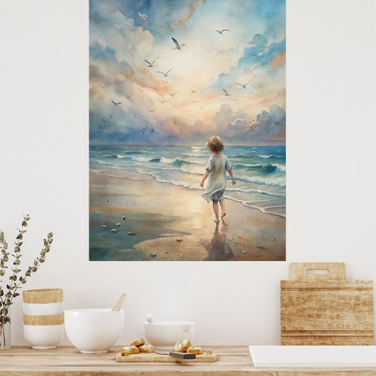 Poster Jeune fille sur la plage (Cuisine)