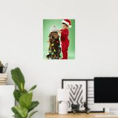 Poster Jeune garçon enveloppant les lumières de Noël auto (Bureau à domicile)