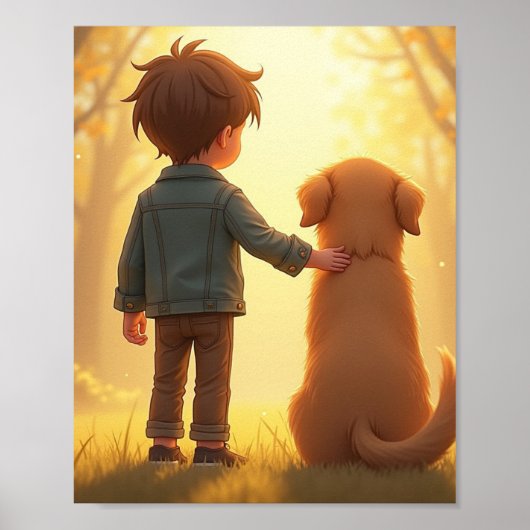 Poster Jeune garçon et son chien (Devant)