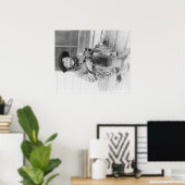 Poster Jeune garçon habillé en cowboy avec jouets (Bureau à domicile)