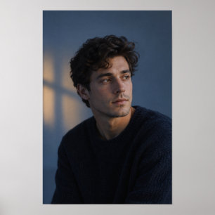 Poster Jeune homme dans la lumière douce de la fenêtre Po