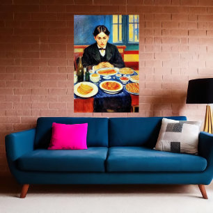 Poster Jeune homme et dîner sur la table   Art AI