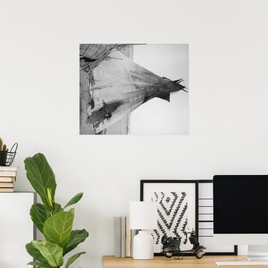 Poster Jeune Indienne Oglala avec chiot devant Tipi (Bureau à domicile)