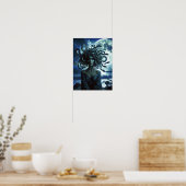 Poster Jeune jolie méduse par la lune et l'océan (Cuisine)