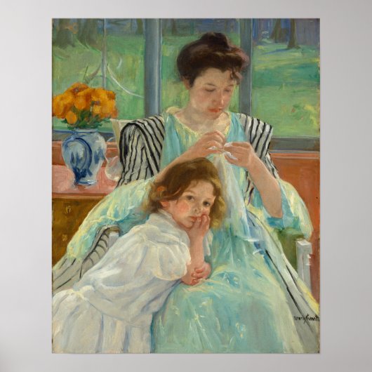 Poster Jeune mère coudre | Mary Cassatt (Devant)