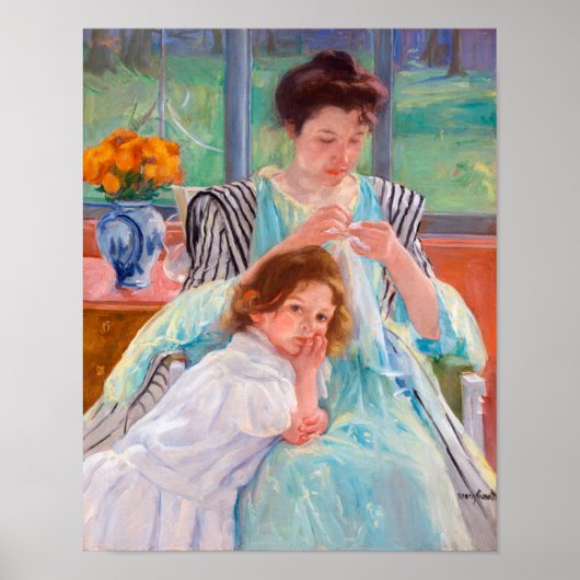 Poster Jeune mère coudre, Mary Cassatt (Devant)