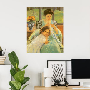 Poster Jeune mère coudre par Mary Cassatt, Art Vintage