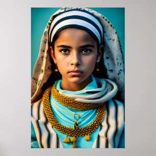 Poster jeune, pauvre, fille brune d'Afrique du Nord
