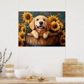 Poster Jeune Retriever dans un tonneau (Cuisine)