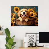 Poster Jeune Retriever dans un tonneau (Bureau à domicile)