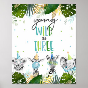 Poster Jeunes sauvages et trois animaux de la fête Safari