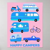 Poster JEUX CAMPERS ! Campervan Vanlife RV Trailer rose (Devant)