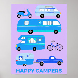 Poster JEUX CAMPERS ! Campervan Vanlife RV Trailer rose