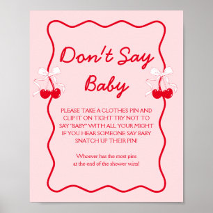 Poster Jeux de Baby Shower Cerise Ne Dis Pas Bébé