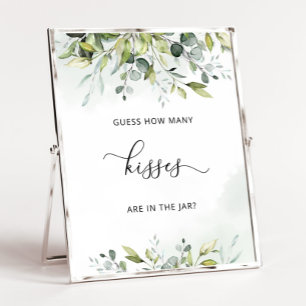 Poster Jeux de baby shower combien de baisers verdure