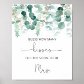 Poster Jeux de baby shower combien de bisous eucalyptus (Devant)