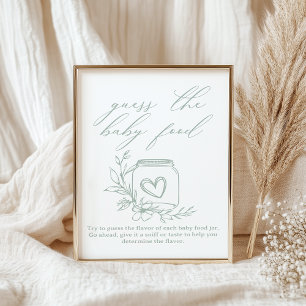 Poster Jeux de Baby Shower Vintage Floral Devinez la Nour