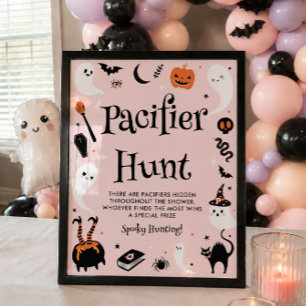 Poster Jeux de chasse à la tétine rose pour Baby Shower H