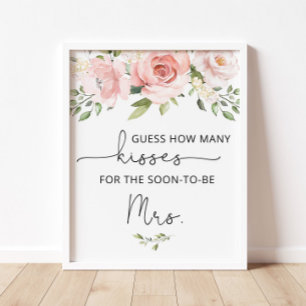 Poster Jeux de fête de mariage floral rose combien de bai
