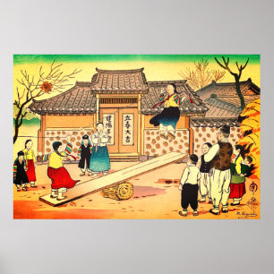 Poster Jeux d'enfants en Corée Hiyoshi Mamoru 1952