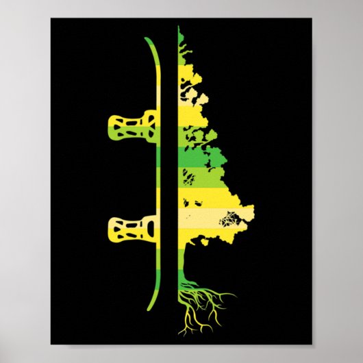 Poster Jeux d'hiver Funky Mountain Snowboard Pine Tree (Devant)