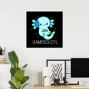 Poster Jeux mignons Axolotl Axolotl Joueur