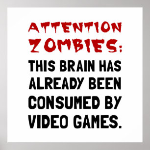 Poster Jeux vidéo de zombis d'attention