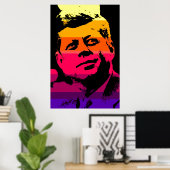 Poster JFK John F. Kennedy Red Yellow Violet Pop Art (Bureau à domicile)