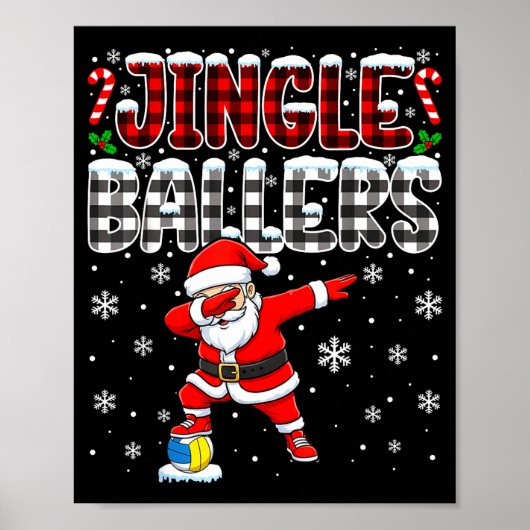 Poster Jingle Ballers Plaid Santa Dabbing Volleyball Chri (Devant)