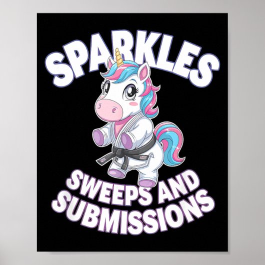 Poster Jiu Jitsu et Licorne - Grappling BJJ Mignon (Devant)